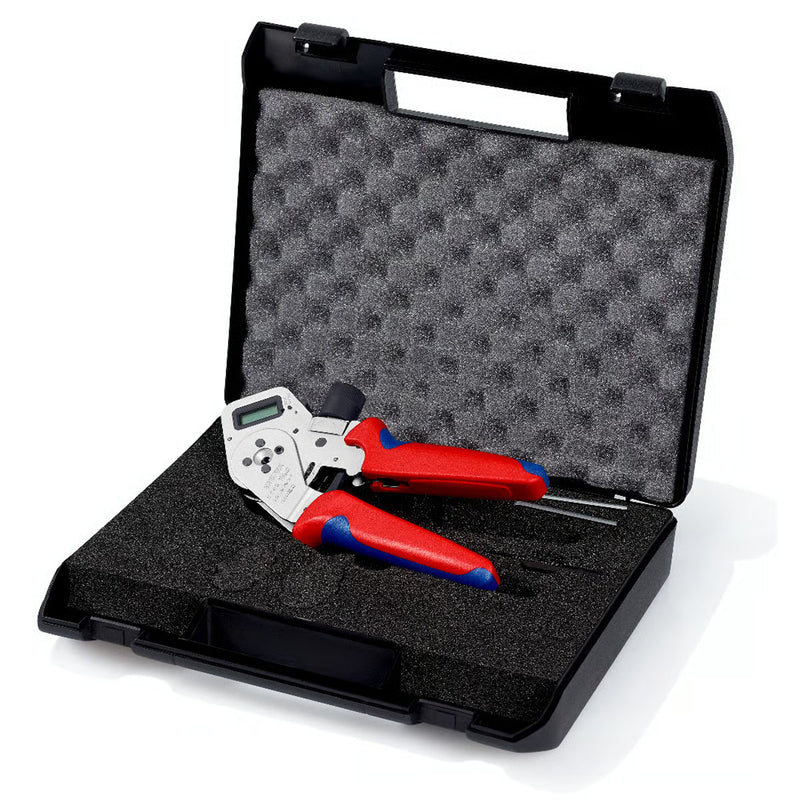 Kìm bấm cose Turned Contacts, có màn hình kỹ thuật số KNIPEX 97 52 63 DG chiều dài 195mm, khả năng bấm cose từ 0.08mm² - 2.5mm²