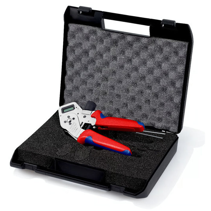 Kìm bấm cose Turned Contacts, có màn hình kỹ thuật số KNIPEX 97 52 63 DG chiều dài 195mm, khả năng bấm cose từ 0.08mm² - 2.5mm²