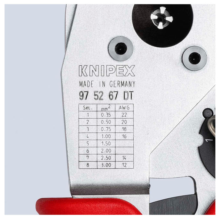 Kìm bấm cose DT, DTM, DTP KNIPEX 97 52 67 DT chiều dài 230mm, khả năng bấm cose từ 0.35mm2 - 3mm2