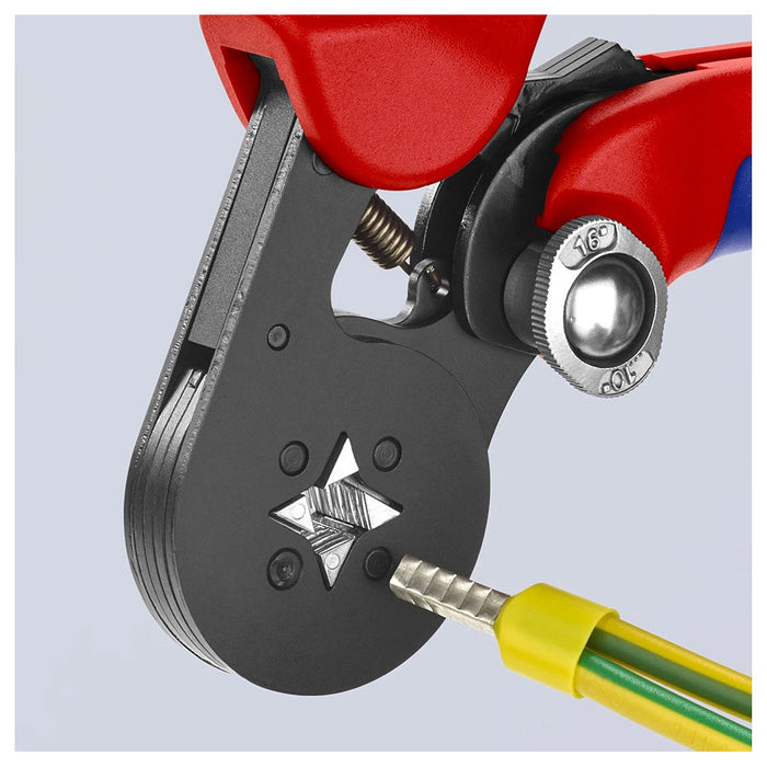 Kìm bấm cose pin rỗng, mối bấm hình vuông KNIPEX 97 53 04 chiều dài 180mm, khả năng bấm cose từ 0.08mm² - 16mm²