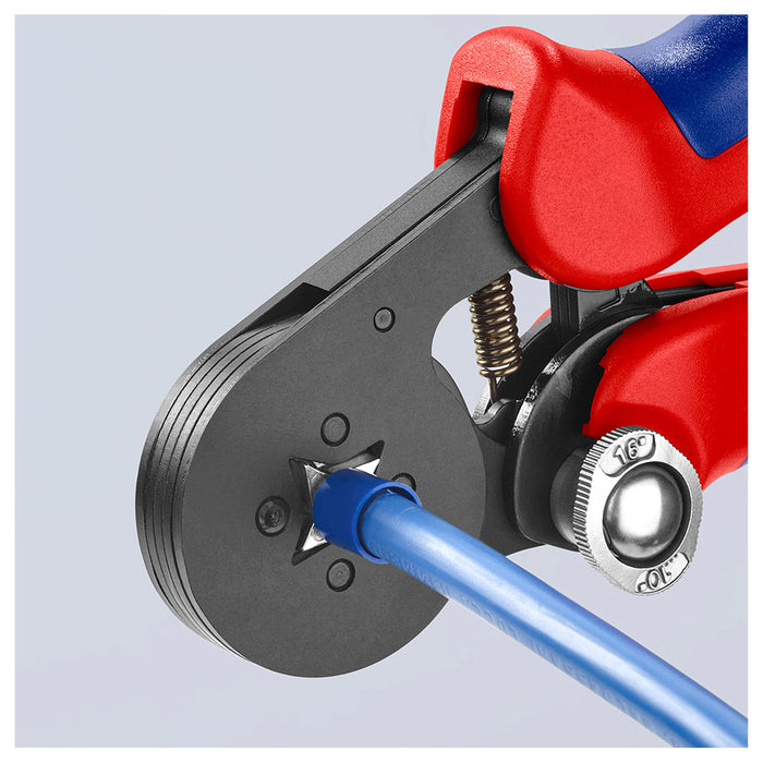 Kìm bấm cose pin rỗng, mối bấm hình vuông KNIPEX 97 53 04 chiều dài 180mm, khả năng bấm cose từ 0.08mm² - 16mm²