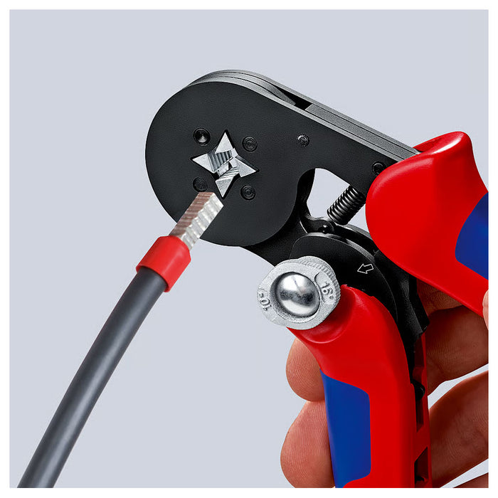 Kìm bấm cose pin rỗng, mối bấm hình vuông KNIPEX 97 53 04 chiều dài 180mm, khả năng bấm cose từ 0.08mm² - 16mm²