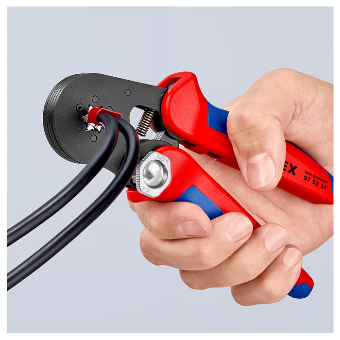 Kìm bấm cose pin rỗng, mối bấm hình lục giác KNIPEX 97 53 14 chiều dài 180mm, khả năng bấm cose từ 0.08mm² - 16mm²