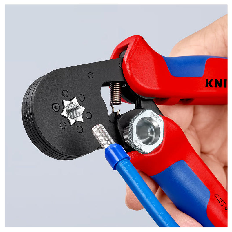 Kìm bấm cose pin rỗng, mối bấm hình lục giác KNIPEX 97 53 14 chiều dài 180mm, khả năng bấm cose từ 0.08mm² - 16mm²