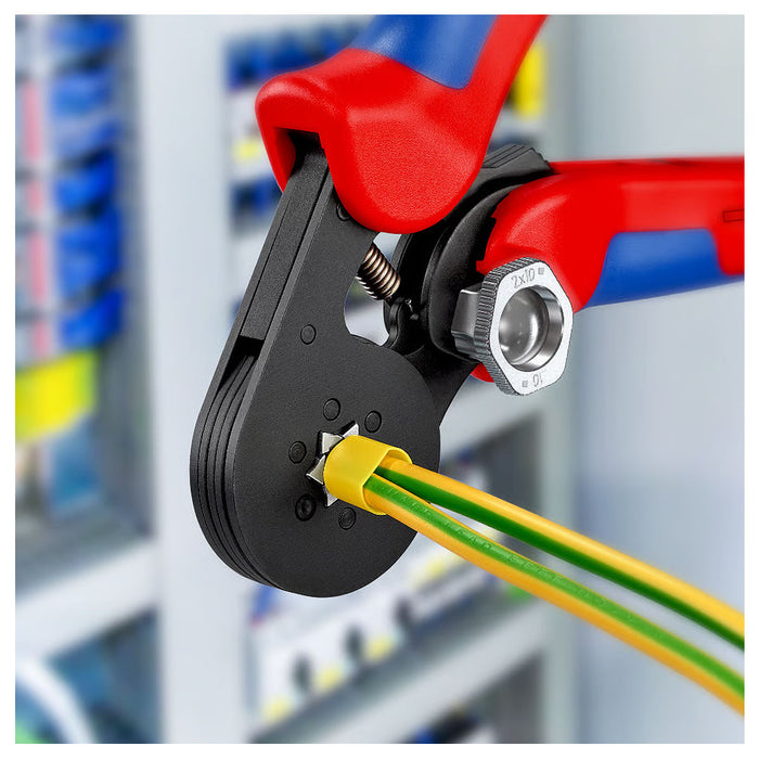 Kìm bấm cose pin rỗng, mối bấm hình lục giác KNIPEX 97 53 14 chiều dài 180mm, khả năng bấm cose từ 0.08mm² - 16mm²