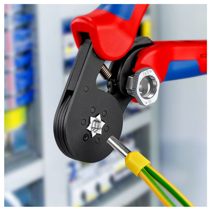 Kìm bấm cose pin rỗng, mối bấm hình lục giác KNIPEX 97 53 14 chiều dài 180mm, khả năng bấm cose từ 0.08mm² - 16mm²