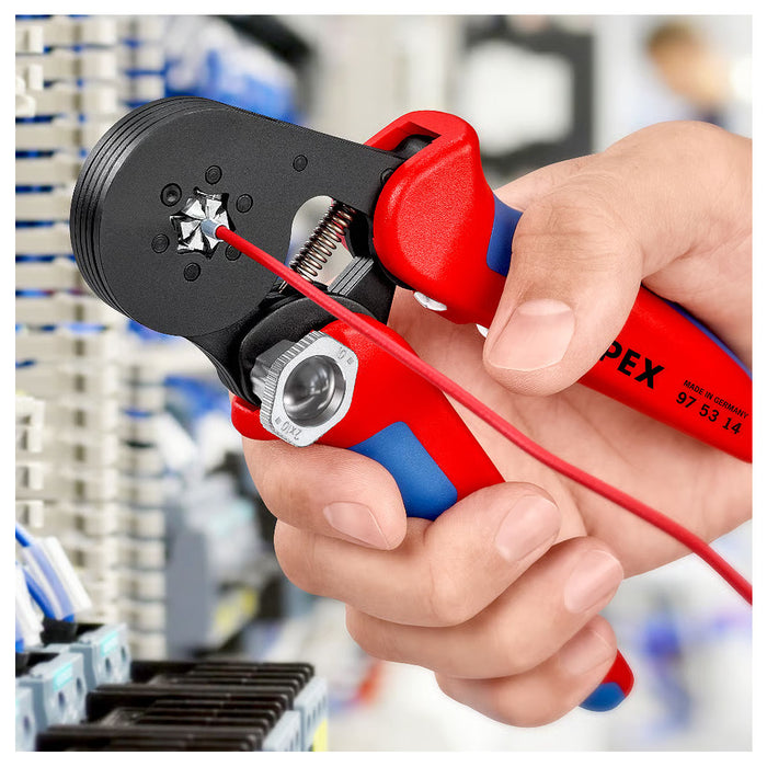 Kìm bấm cose pin rỗng, mối bấm hình lục giác KNIPEX 97 53 14 chiều dài 180mm, khả năng bấm cose từ 0.08mm² - 16mm²