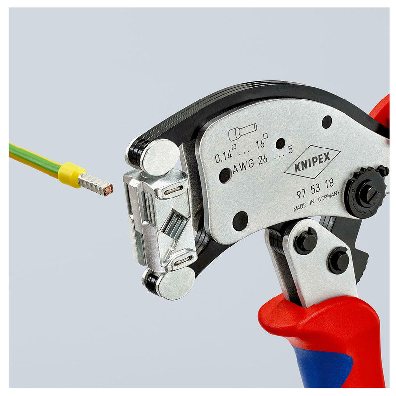 Kìm bấm cose pin rỗng, hàm bấm xoay 360° dòng Twistor16 KNIPEX 97 53 18 chiều dài 200mm, khả năng bấm cose từ 0.14mm² - 16mm²