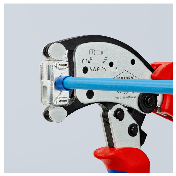 Kìm bấm cose pin rỗng, hàm bấm xoay 360° dòng Twistor16 KNIPEX 97 53 18 chiều dài 200mm, khả năng bấm cose từ 0.14mm² - 16mm²
