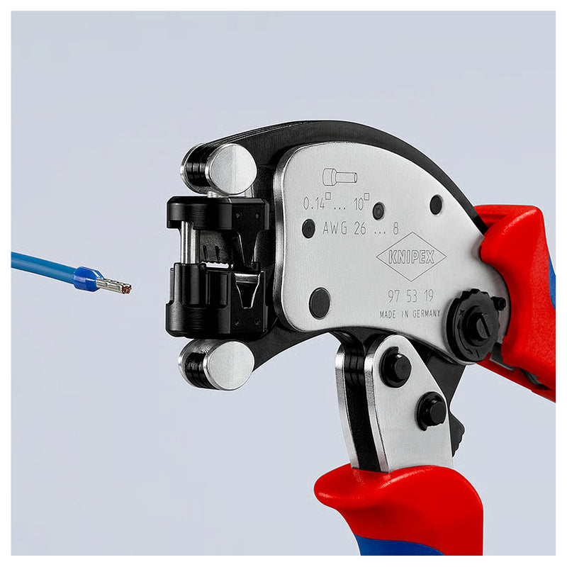 Kìm bấm cose pin rỗng, hàm bấm xoay 360° dòng Twistor T KNIPEX 97 53 19 chiều dài 200mm, khả năng bấm cose từ 0.14mm² - 10mm²
