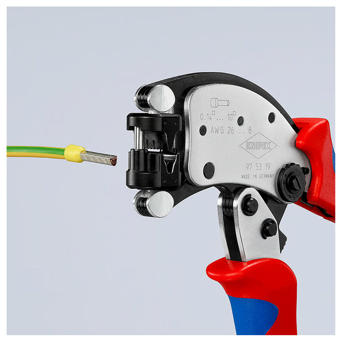 Kìm bấm cose pin rỗng, hàm bấm xoay 360° dòng Twistor T KNIPEX 97 53 19 chiều dài 200mm, khả năng bấm cose từ 0.14mm² - 10mm²
