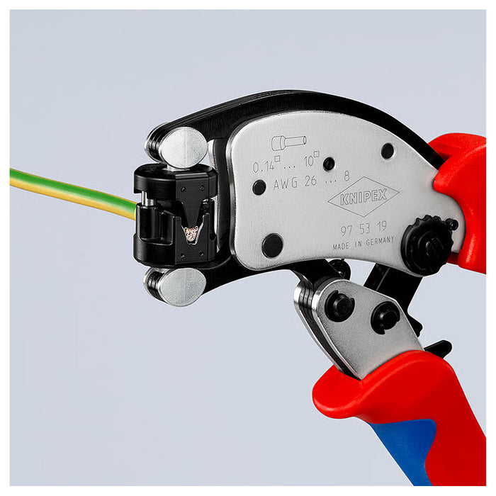 Kìm bấm cose pin rỗng, hàm bấm xoay 360° dòng Twistor T KNIPEX 97 53 19 chiều dài 200mm, khả năng bấm cose từ 0.14mm² - 10mm²