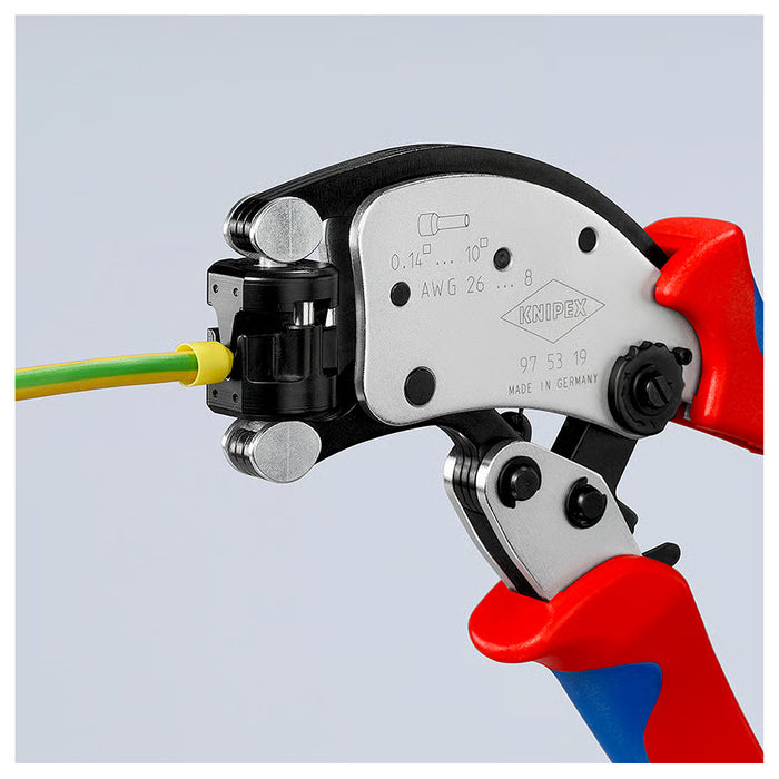 Kìm bấm cose pin rỗng, hàm bấm xoay 360° dòng Twistor T KNIPEX 97 53 19 chiều dài 200mm, khả năng bấm cose từ 0.14mm² - 10mm²