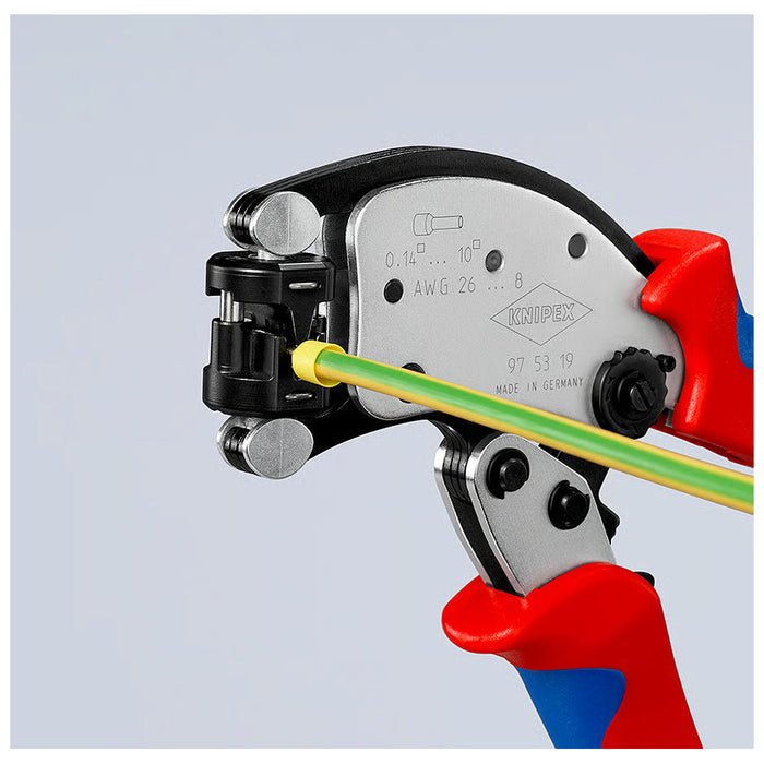 Kìm bấm cose pin rỗng, hàm bấm xoay 360° dòng Twistor T KNIPEX 97 53 19 chiều dài 200mm, khả năng bấm cose từ 0.14mm² - 10mm²