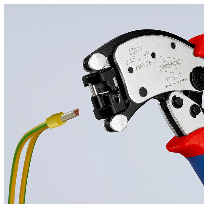 Kìm bấm cose pin rỗng, hàm bấm xoay 360° dòng Twistor T KNIPEX 97 53 19 chiều dài 200mm, khả năng bấm cose từ 0.14mm² - 10mm²