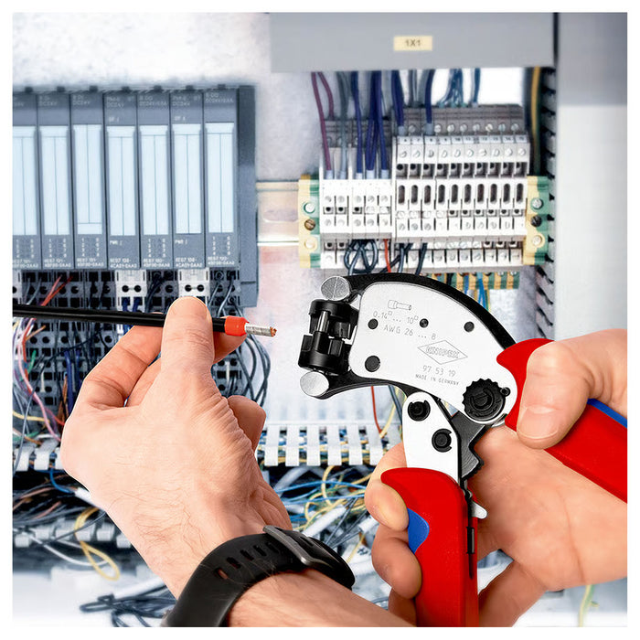 Kìm bấm cose pin rỗng, hàm bấm xoay 360° dòng Twistor T KNIPEX 97 53 19 chiều dài 200mm, khả năng bấm cose từ 0.14mm² - 10mm²