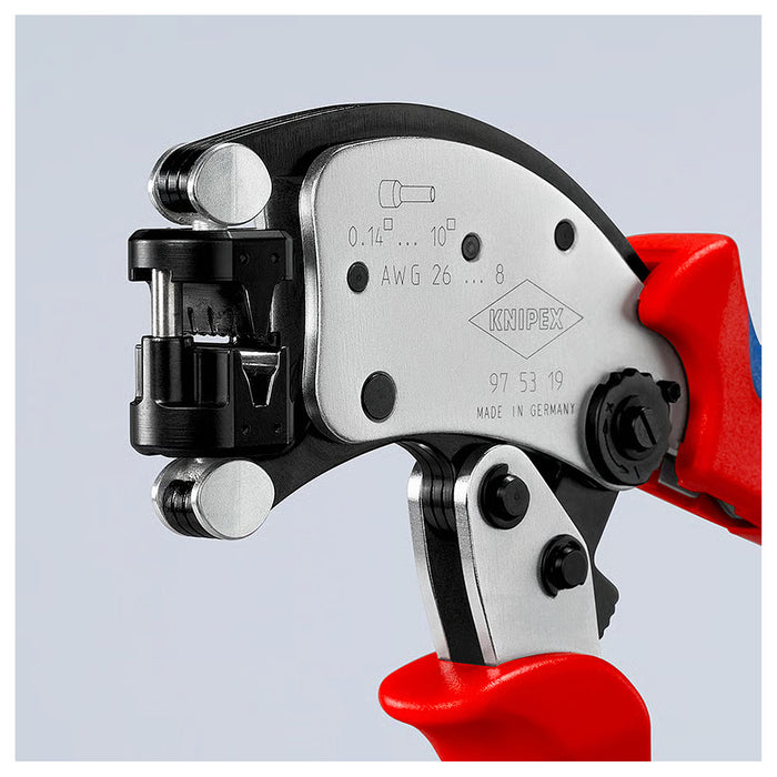 Kìm bấm cose pin rỗng, hàm bấm xoay 360° dòng Twistor T KNIPEX 97 53 19 chiều dài 200mm, khả năng bấm cose từ 0.14mm² - 10mm²