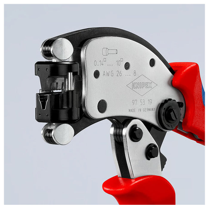 Kìm bấm cose pin rỗng, hàm bấm xoay 360° dòng Twistor T KNIPEX 97 53 19 chiều dài 200mm, khả năng bấm cose từ 0.14mm² - 10mm²