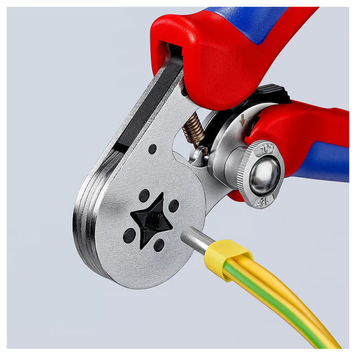 Kìm bấm cose pin rỗng, mối bấm hình vuông KNIPEX 97 55 04 chiều dài 180mm, khả năng bấm cose từ 0.08mm² - 16mm²