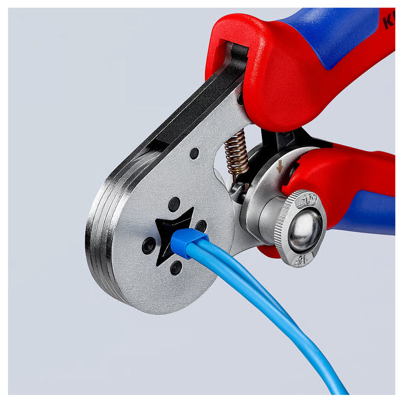 Kìm bấm cose pin rỗng, mối bấm hình vuông KNIPEX 97 55 04 chiều dài 180mm, khả năng bấm cose từ 0.08mm² - 16mm²