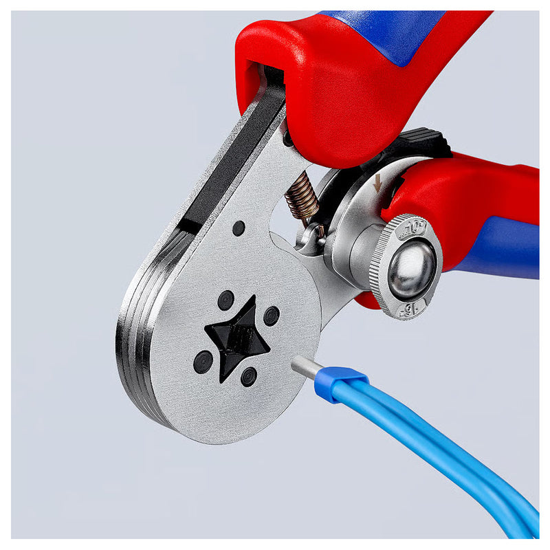 Kìm bấm cose pin rỗng, mối bấm hình vuông KNIPEX 97 55 04 chiều dài 180mm, khả năng bấm cose từ 0.08mm² - 16mm²