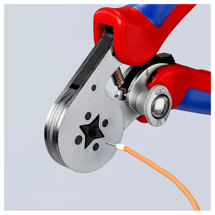 Kìm bấm cose pin rỗng, mối bấm hình vuông KNIPEX 97 55 04 chiều dài 180mm, khả năng bấm cose từ 0.08mm² - 16mm²