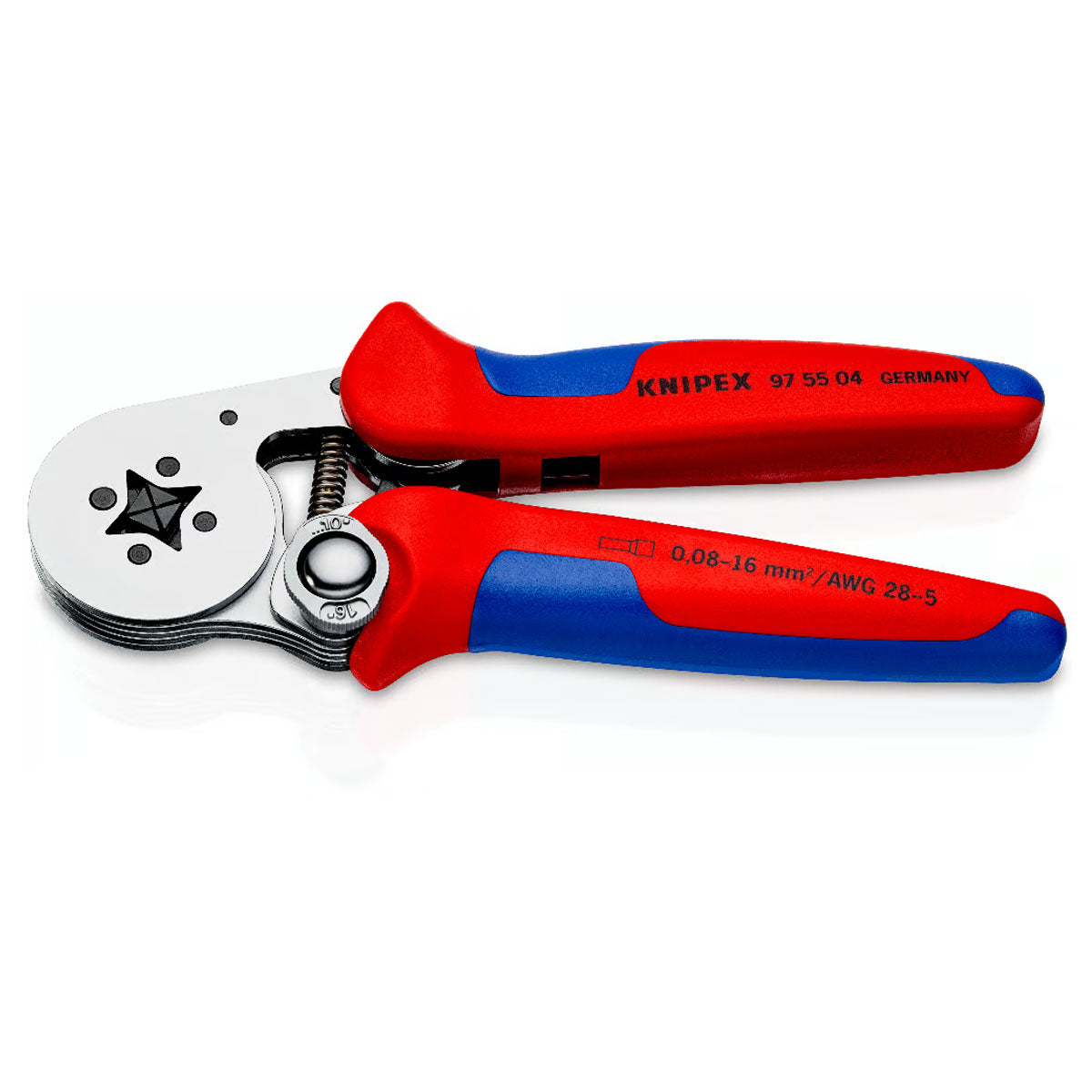 Kìm bấm cose pin rỗng, mối bấm hình vuông KNIPEX 97 55 04 chiều dài 180mm, khả năng bấm cose từ 0.08mm² - 16mm²