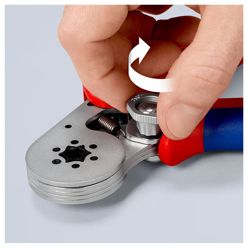 Kìm bấm cose pin rỗng, mối bấm hình lục giác KNIPEX 97 55 14 chiều dài 180mm, khả năng bấm cose từ 0.08mm² - 16mm²