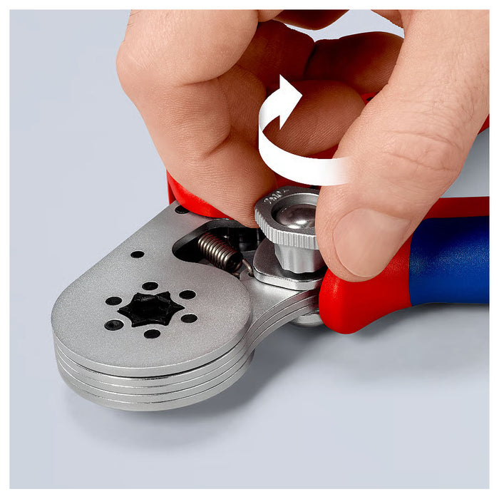 Kìm bấm cose pin rỗng, mối bấm hình lục giác KNIPEX 97 55 14 chiều dài 180mm, khả năng bấm cose từ 0.08mm² - 16mm²