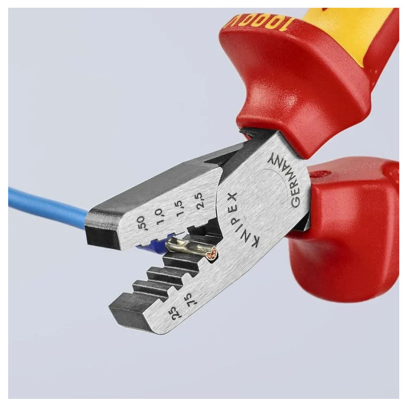 Kìm bấm cose pin rỗng KNIPEX 97 68 145 A cách điện 1000V, chiều dài 145mm, khả năng bấm cose từ 0.25mm² - 2.5mm²