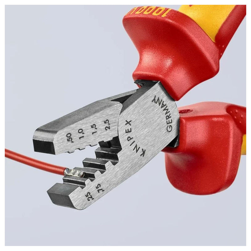 Kìm bấm cose pin rỗng KNIPEX 97 68 145 A cách điện 1000V, chiều dài 145mm, khả năng bấm cose từ 0.25mm² - 2.5mm²