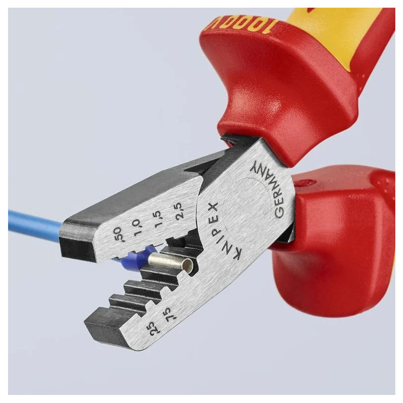 Kìm bấm cose pin rỗng KNIPEX 97 68 145 A cách điện 1000V, chiều dài 145mm, khả năng bấm cose từ 0.25mm² - 2.5mm²