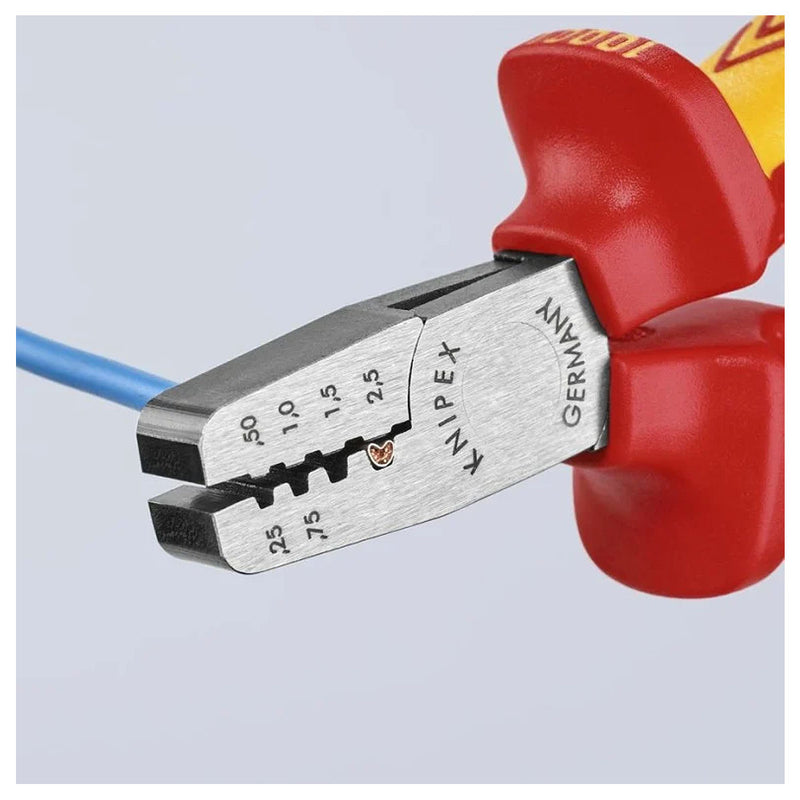 Kìm bấm cose pin rỗng KNIPEX 97 68 145 A cách điện 1000V, chiều dài 145mm, khả năng bấm cose từ 0.25mm² - 2.5mm²