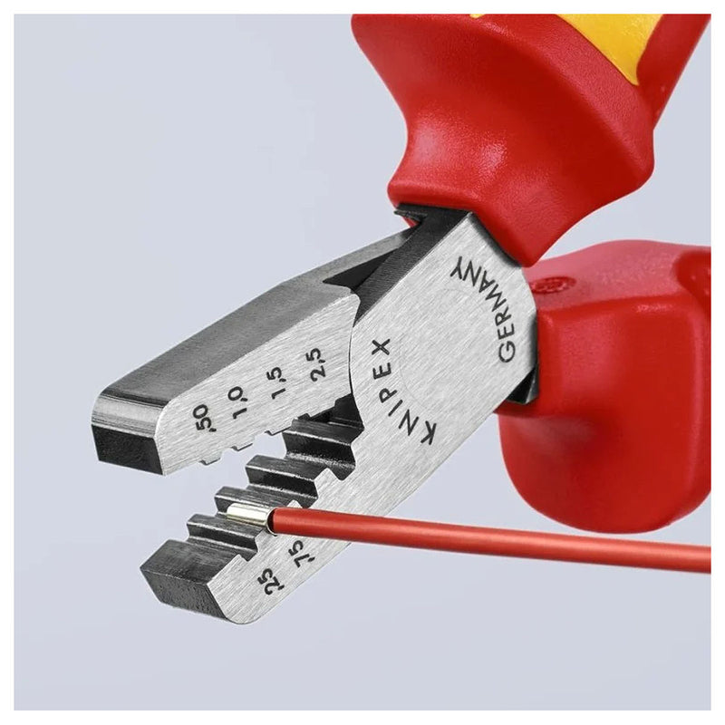 Kìm bấm cose pin rỗng KNIPEX 97 68 145 A cách điện 1000V, chiều dài 145mm, khả năng bấm cose từ 0.25mm² - 2.5mm²