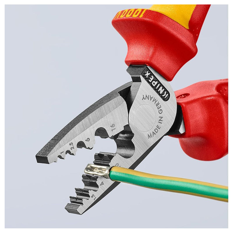 Kìm bấm cose pin rỗng KNIPEX cách điện 1000V, chiều dài 180mm, khả năng bấm cose từ 0.25mm² - 16mm²