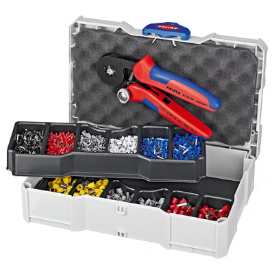 Bộ kìm bấm cose pin rỗng bọc nhựa cách điện và hộp linh kiện KNIPEX 97 90 09