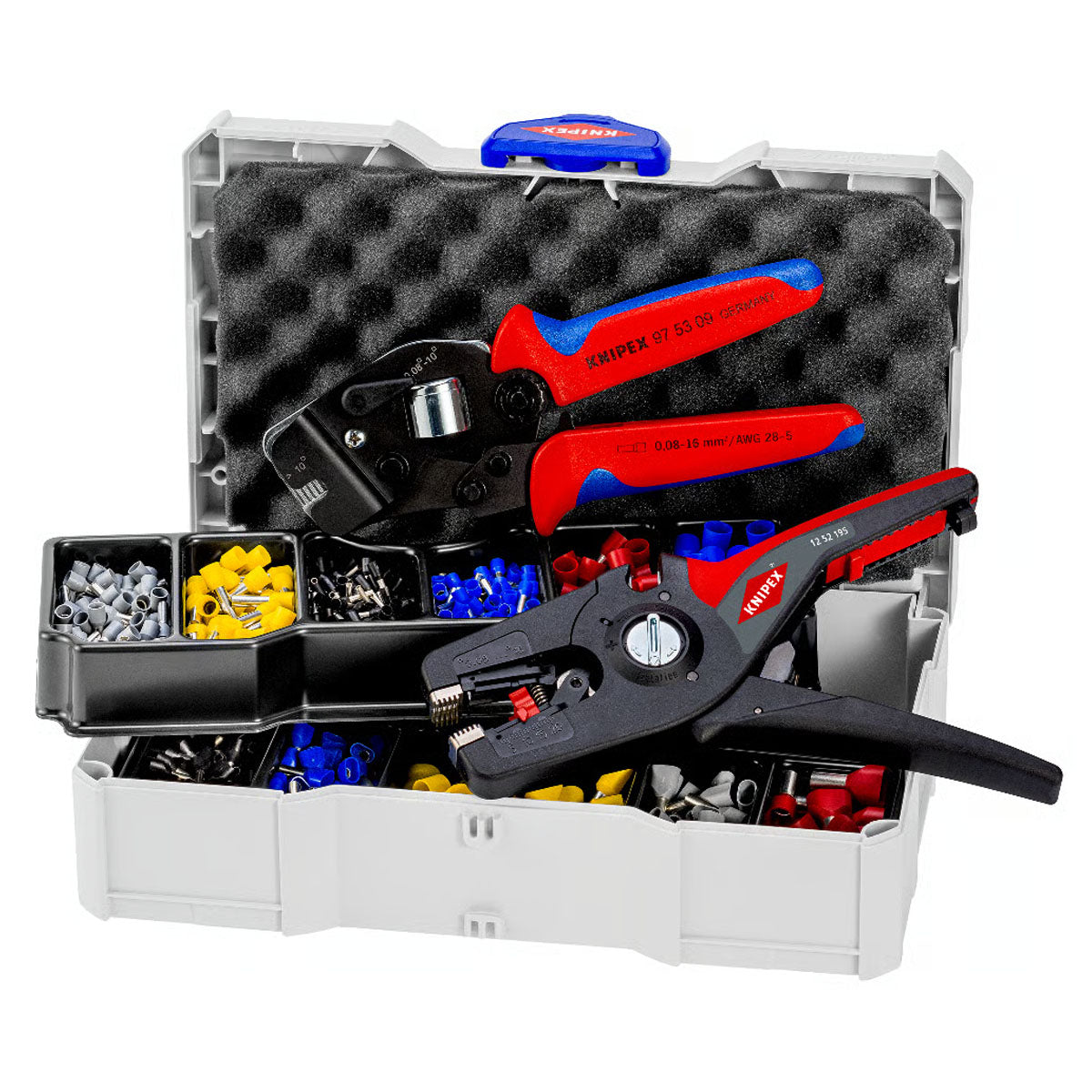 Bộ kìm bấm cose pin rỗng và hộp linh kiện KNIPEX 97 90 15