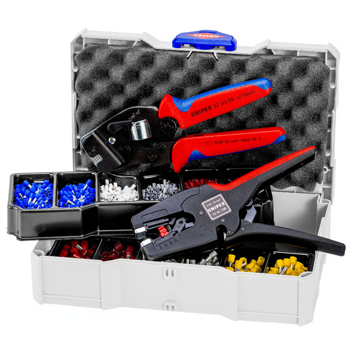 Bộ kìm bấm cose pin rỗng và hộp linh kiện KNIPEX 97 90 17