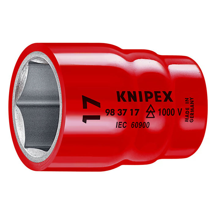 Đầu tuýp 6 cạnh hệ mét, cách điện 1000V KNIPEX cốt 3/8 inch, kích thước từ 10mm - 22mm