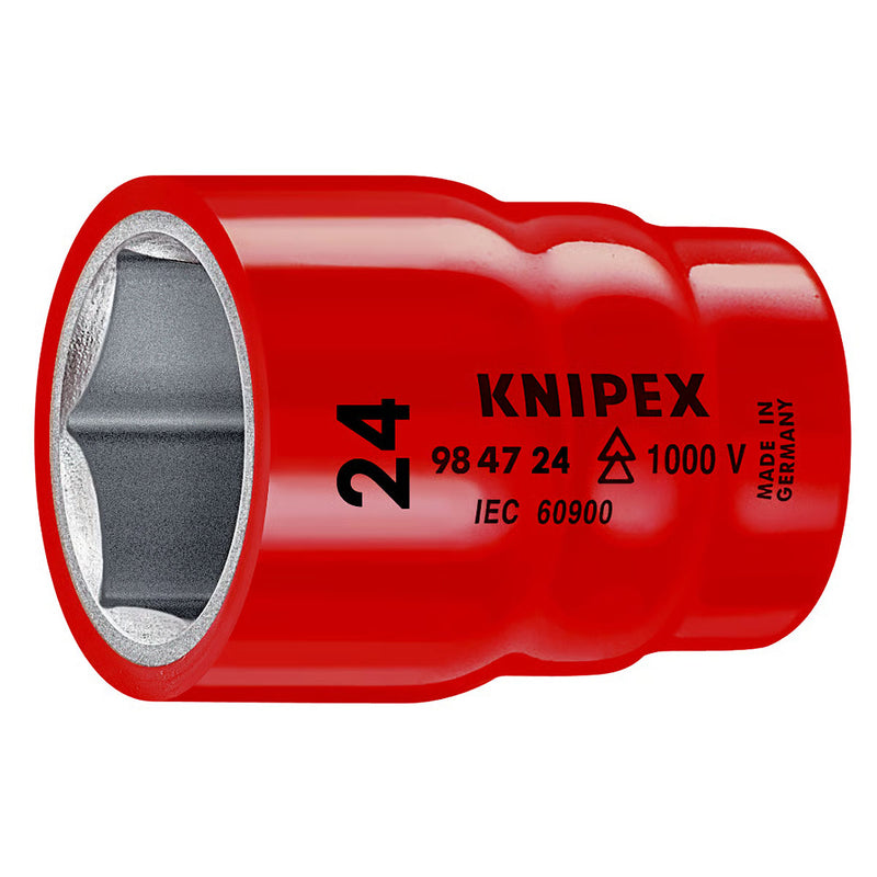 Đầu tuýp 6 cạnh hệ mét, cách điện 1000V KNIPEX cốt 1/2 inch, kích thước từ 10mm - 27mm