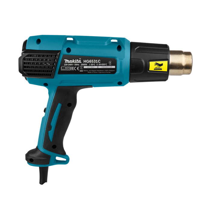 Máy thổi hơi nóng dùng điện Makita HG6531C công suất 2000W, có màn hình điện tử, nhiệt độ từ 50°C đến 650°C