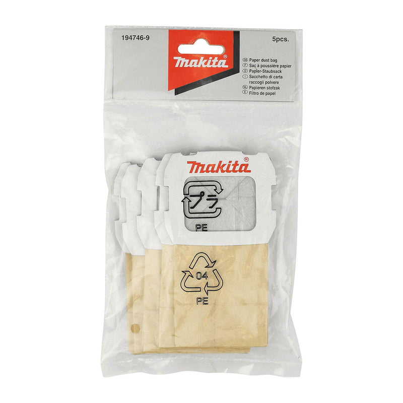 Gói 5 túi chứa bụi giấy Makita 194746-9 dùng cho các máy chà nhám rung BO4555, BO4556, BO4557, BO4558, BO4565, BO4566, BO5030, BO5031