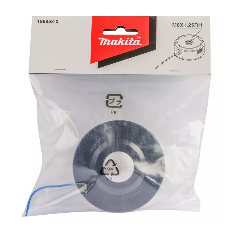 Chén cước cắt cỏ Makita đường kính chén 3 inch, loại tăng giảm cước bằng nút nhấn (76-M8R) trục ren M8x1.25RH, sợi cước tròn cho cỏ ngắn thưa