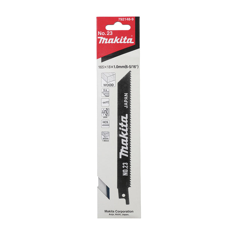 Hộp 5 lưỡi cưa kiếm HCS Makita 792148-9 dùng cho gỗ, số răng 9 TPI chiều dài 165mm ( Cấp 3 sao )