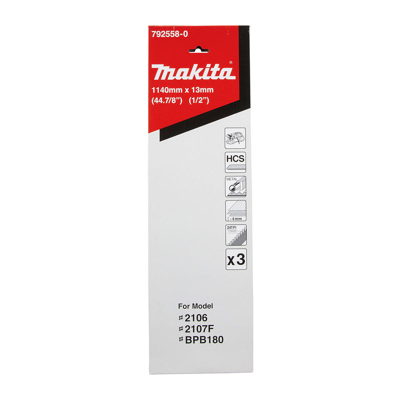 Hộp 3 lưỡi cưa vòng HCS Makita dùng cho kim loại mỏng, chiều dài 1140mm, số răng từ 14-24 TPI, răng cưa ( Cấp 3 sao )