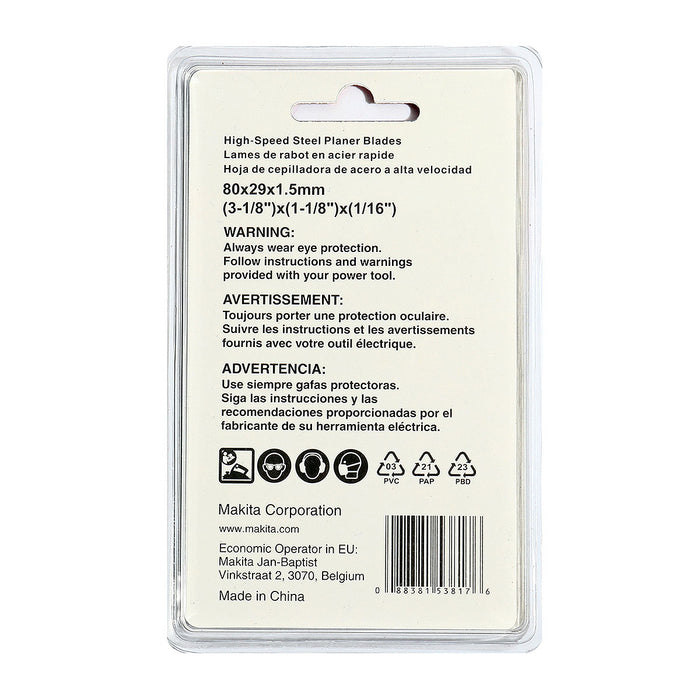 Hộp 2 lưỡi bào gỗ Makita chất liệu thép HSS, kích thước từ 80mm-400mm ( Cấp 3 sao )