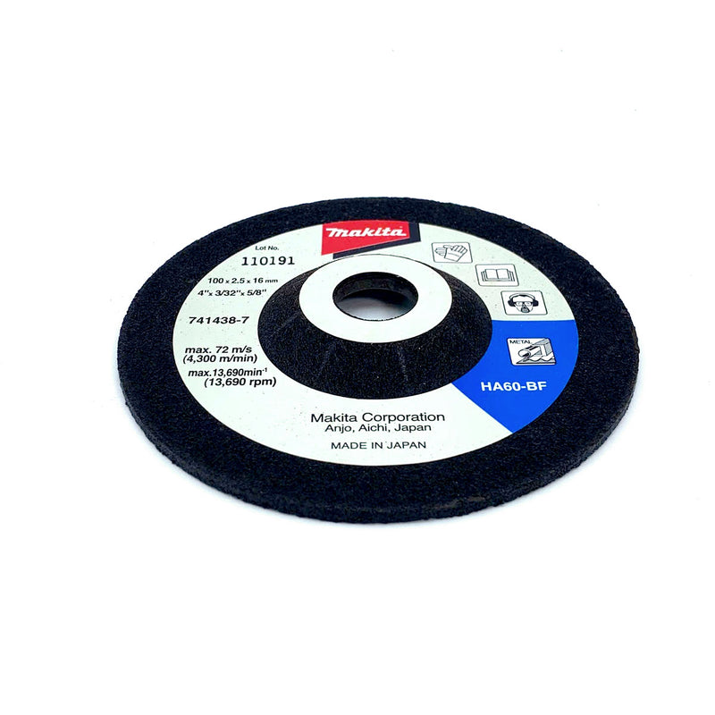 Hộp 5 đá mài kim loại 100mm ( 4 inch ) Makita 794229-5 dày 2.5mm, lỗ cốt 16mm ( 5/8 inch ) cỡ hạt 60 tâm trũng ( Cấp 3 sao )