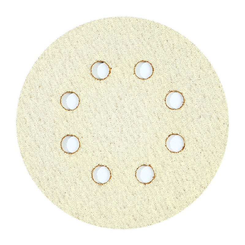 Hộp 10 giấy nhám tròn đục lỗ 125mm ( 5 inch ) Makita cho gỗ, sơn, kim loại dùng với đế gai ( Cấp 3 sao )