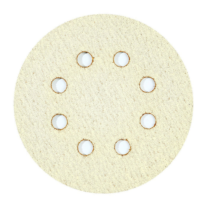 Hộp 10 giấy nhám tròn đục lỗ 125mm ( 5 inch ) Makita cho gỗ, sơn, kim loại dùng với đế gai ( Cấp 3 sao )