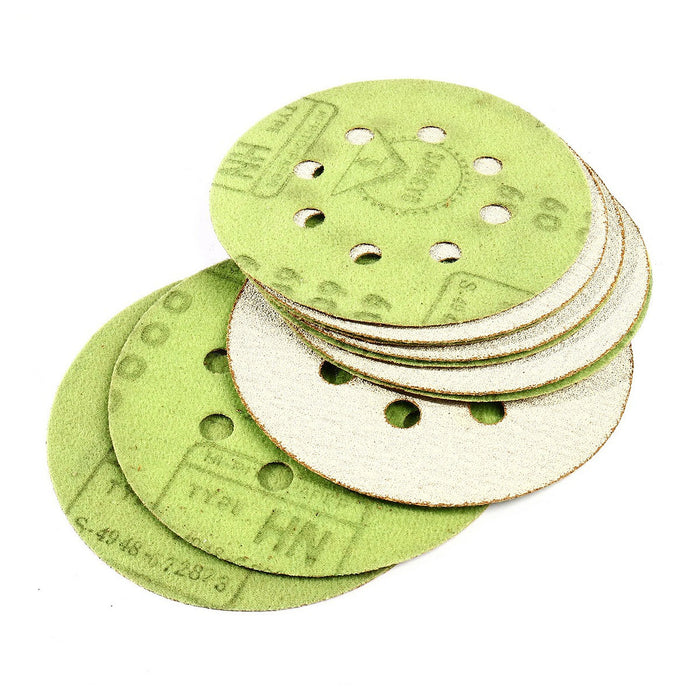 Hộp 10 giấy nhám tròn đục lỗ 125mm ( 5 inch ) Makita cho gỗ, sơn, kim loại dùng với đế gai ( Cấp 3 sao )